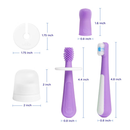 Ubbi Grow with Me Toothbrush Training Set for Babies and Toddlers, Includes Silicone Finger Brush, 360° and Soft Bristled Toothbrush, Smoothie Purple