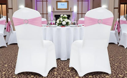 MDS Spandex Chair Sashes - Premium Stretch Covers with Buckle Slider | 25 Pack in Blush Pink for Weddings & Events