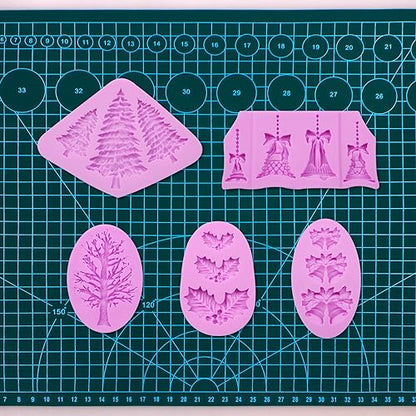 Christmas Pine Tree Silicone Mold with Bells - Winter Clover Variation