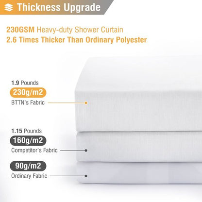 BTTN Stall Fabric Shower Curtain - 36 Inches Linen Textured Heavy Duty Small Cloth Shower Curtain Set with 6 Plastic Hooks, Narrow Hotel Luxury Weighted Shower Curtains for Bathroom - W36 xH72, White
