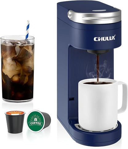 CHULUX Single Serve Coffee Maker - Compact K-Cup Brewer with 6 to 12oz Sizes | Fits 7.3" Travel Mugs, Navy Blue