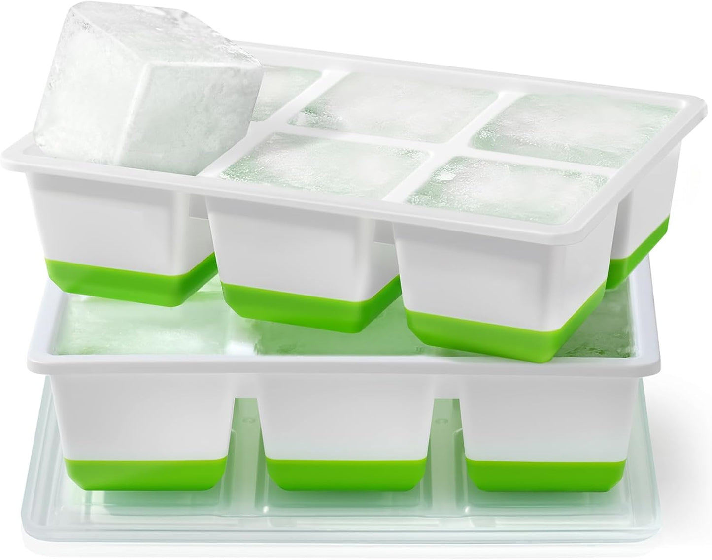 Skiennix Large Ice Cube Trays - Easy Release 2.4" Big Ice Cubes | Stackable Silicone Molds, BPA Free
