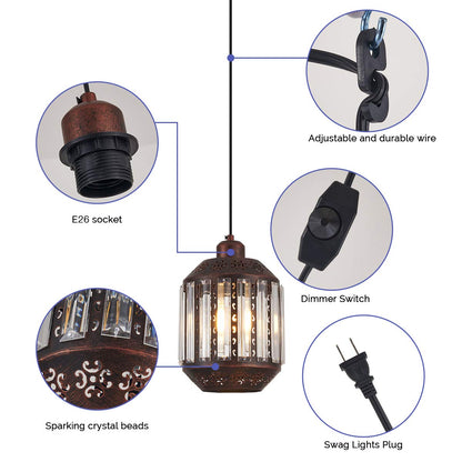 YLONG-ZS Hanging Lamps Swag Lights Plug in Pendant Light 16.4 FT Cord and Chain/Hanging Pendant Light Cage in-Line On/Off Dimmer Switch for Kitchen Island, Dining Room, Entryway