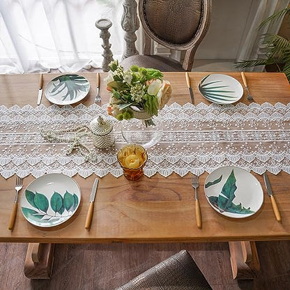 SUTAVIA White Embroidery Table Runner 13x98 Floral Lace Farmhouse Decor