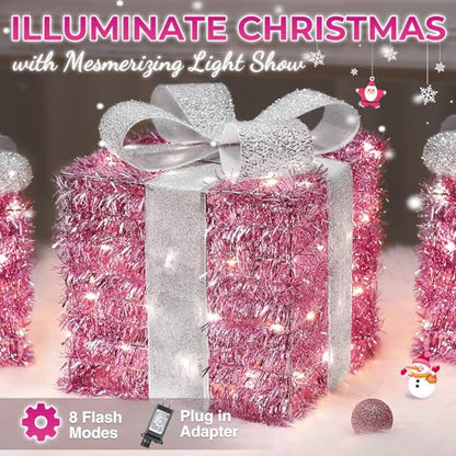 Pink Lighted Gift Box with 140 LEDs Christmas Decorations - Elegear - Standard