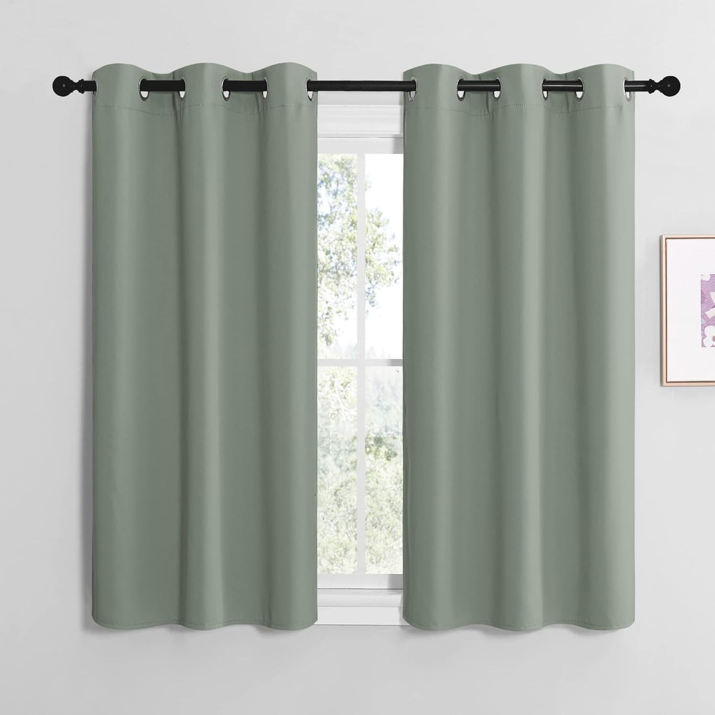 NICETOWN Greyish Green Room Darkening Curtains - Thermal Insulated Grommet Drapes, 42" x 48" (Set of 2)