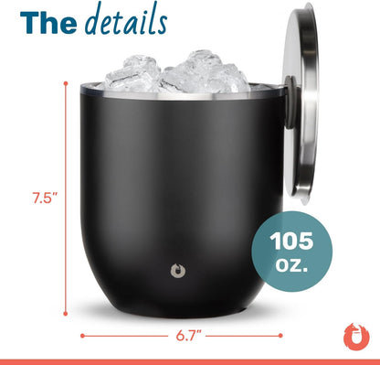 Snowfox Plus, Premium Vacuum Insulated Stainless Steel Ice Bucket with Lid/Scoop,Home Bar Accessories,Elegant Bartending Ice Buckets for Parties,Beautiful Outdoor Entertaining Supplies,3L,Matte Black