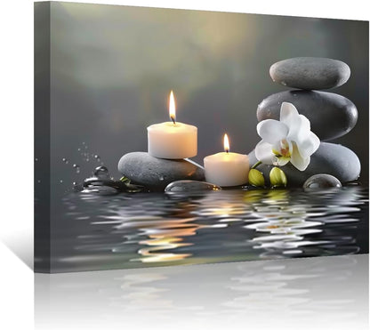PBXBJY Orchid Flower Wall Art - Zen Stone Canvas Painting for Meditation | 12" x 18" White Decor