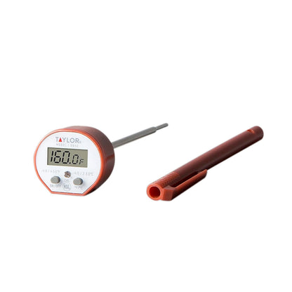 Taylor Waterproof Digital Instant Read Thermometer - Perfect for Cooking, BBQ, and Grilling | Red with Pocket Sleeve Clip
