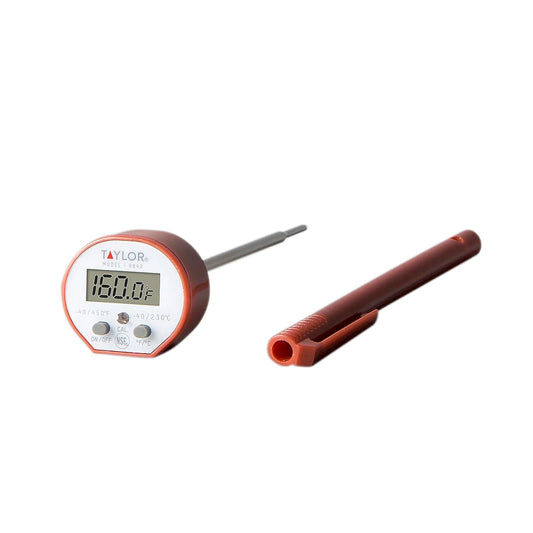 Taylor Waterproof Digital Instant Read Thermometer - Perfect for Cooking, BBQ, and Grilling | Red with Pocket Sleeve Clip