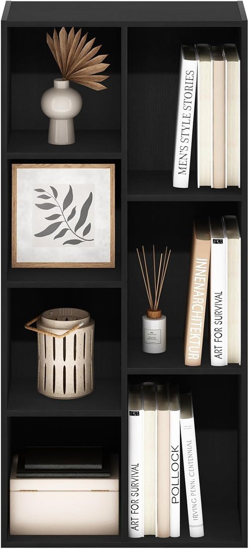 Furinno LUDER 7-Cube Bookshelf - Stylish Open Shelves for Living Room, Bedroom, Home Office | Blackwood Finish, Easy Assembly