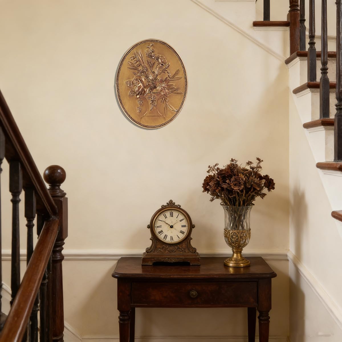 SIKOO Vintage Gold Flower Wall Sculpture - Hand-Painted Ornate Wall Art for Kitchen, Bedroom, Living Room