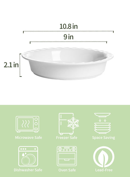 Onniyor Porcelain Pie Pan for Baking, 9 Inch Pie Dish, 52 ounce Non-Stick Pie Plate for Apple Pie, Pumpkin Pie, Pot Pies, Round Baking Dish Pan for Dinner, Oven Safe, White