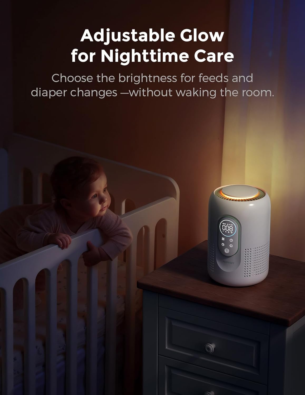 Momcozy Air Purifier - 4-in-1 HEPA Filter for Baby's Nursery | Quiet 21 dB Sleep Mode & Dimmable Night Light