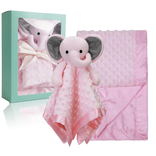 Pro Goleem Baby Blanket - Soft Pink Elephant Security Blanket Gift Set for Newborn Girls