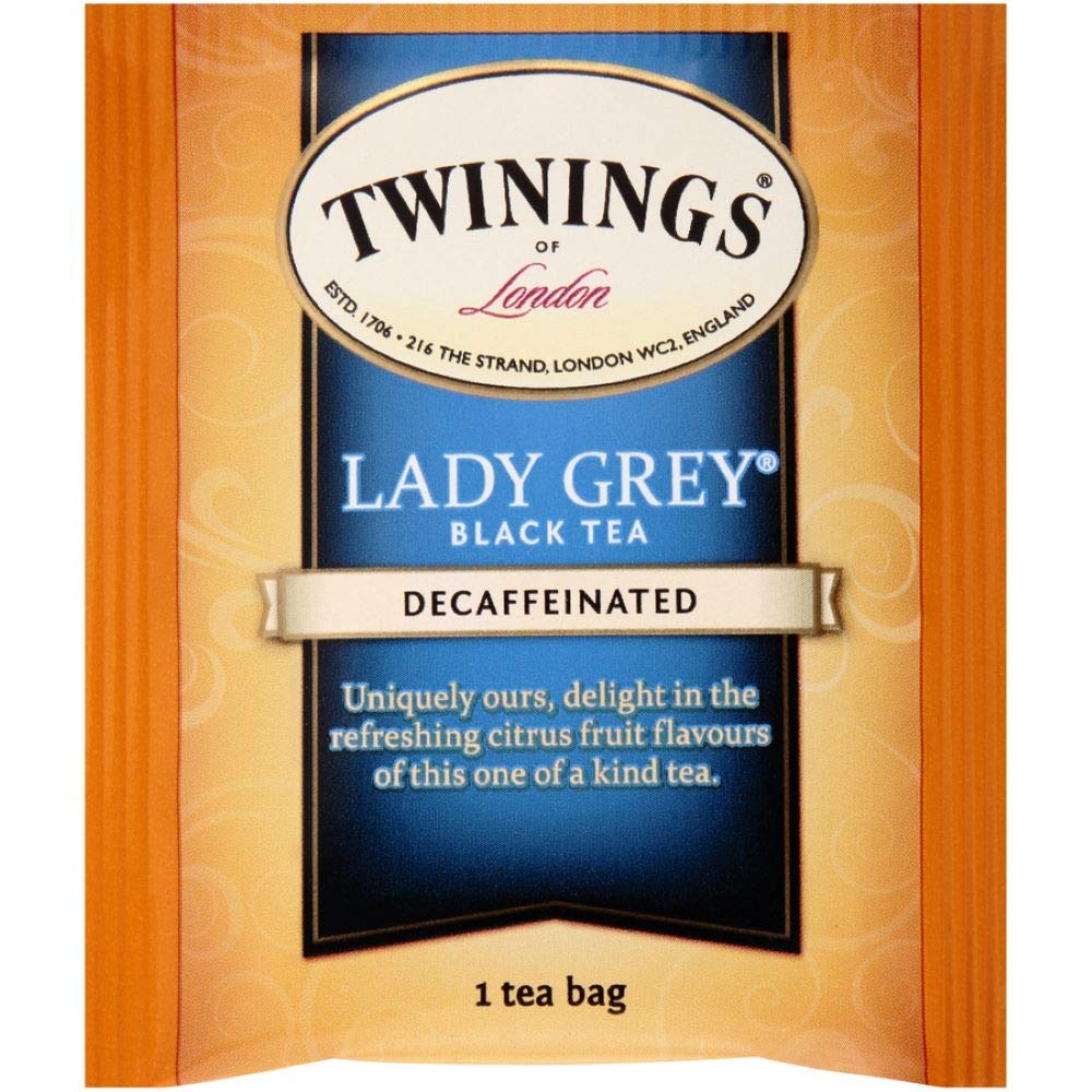 Twinings Decaffeinated Lady Grey Black Tea - Individually Wrapped 20 Count | Orange & Lemon Peel Flavor
