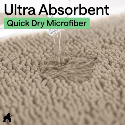 GORILLA GRIP Bath Rug Mat - Thick Absorbent Chenille | Quick Dry Microfiber, 44x26, Gray Beige