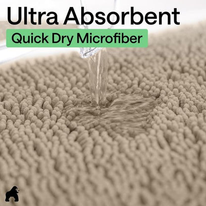 GORILLA GRIP Bath Rug Mat - Thick Absorbent Chenille | Quick Dry Microfiber, 44x26, Gray Beige