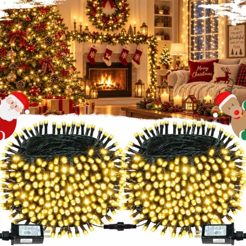 Connectable 2-Pack 164ft 400 LED Christmas String Lights Warm White with 13 Modes