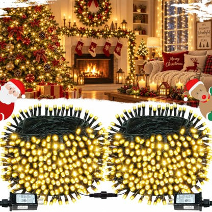 Connectable 2-Pack 164ft 400 LED Christmas String Lights Warm White with 13 Modes