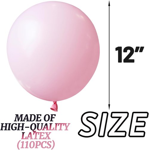 Light Pink Balloons by [Brand Name] - 12 Inch Latex Balloons for Birthday Party & Baby Shower | 110pcs with Ribbons