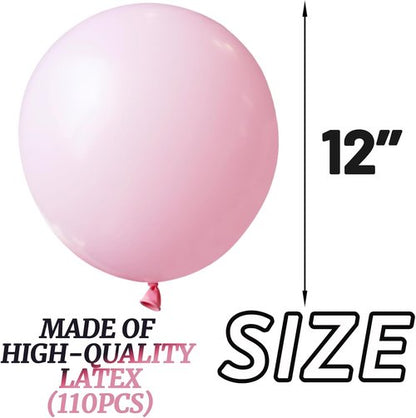 Light Pink Balloons by [Brand Name] - 12 Inch Latex Balloons for Birthday Party & Baby Shower | 110pcs with Ribbons