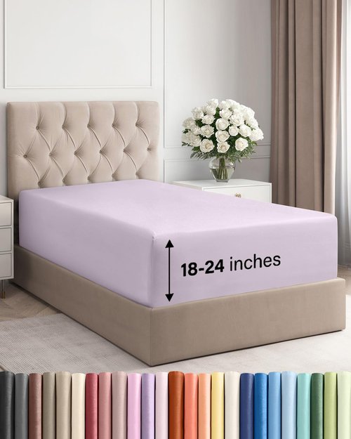 Extra Deep Twin XL Fitted Sheet - Hotel Luxury Single Fitted Sheet Only - Easily Fits 18 inch to 24 inch Mattress - Ultra Soft, Wrinkle Free w/Extra Deep Pockets - Breathable & Comfy - Light Lavender