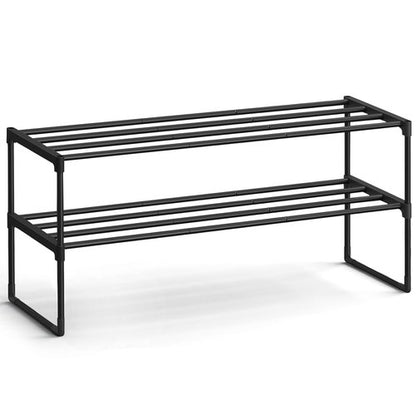 SONGMICS Shoe Rack, 2-Tier Shoe Organizer, Metal Storage Shelf, Upright or Upside Down, for 12-15 Pairs, Stackable, for Entryway, 11.8 x 36.2 x 14.6 Inches, Black ULSA12BK