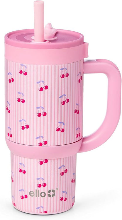 Ello Oasis 14oz Stainless Steel Tumbler - Stylish Preppy Cherries Design for On-the-Go Enjoyment