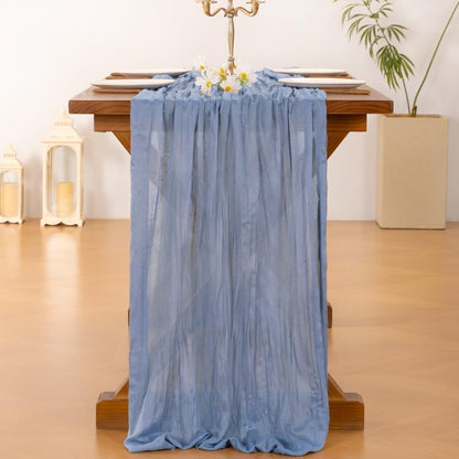 Socomi Cheesecloth Table Runner - Dusty Blue Boho Rustic Sheer 120 Inch for Weddings & Home Decor