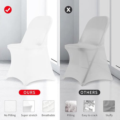 HAINARverS Stretch Spandex Folding Chair Covers - 30 Universal Fitted Protectors for Weddings & Events | White