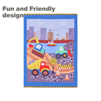 EVERYDAY KIDS 4 Piece Toddler Bedding Set - Under Construction - Includes Comforter, Flat Sheet, Fitted Sheet and Reversible Pillowcase