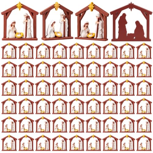 Amyhill 50 Pcs Mini Nativity Scene Figurines - White, Small Manger Statues for Christmas
