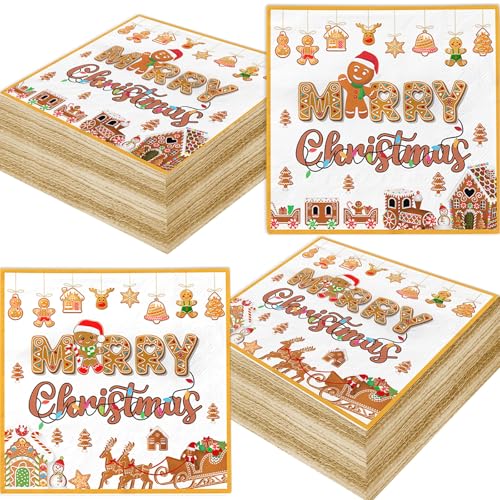 48Pcs Gingerbread Christmas Napkins Party Decorations - Food-Grade Paper