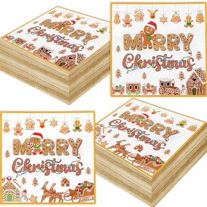 48Pcs Gingerbread Christmas Napkins Party Decorations - Food-Grade Paper