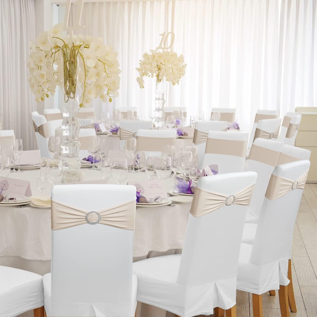 Babenest Spandex Chair Sashes - 30PCS Premium Stretch Covers with Buckle Slider for Weddings & Events | Champagne