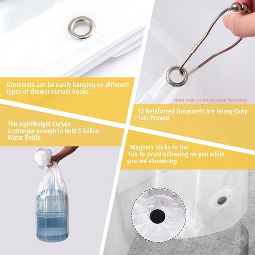 ZEMAHOME Clear PEVA Plastic Shower Curtain Liner Premium Light Weight 72" x 72" Transparent Bathroom Shower Showroom Curtain Liner with Rustproof Metal Gromments and Weighted Magnet