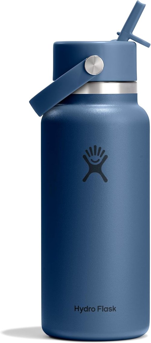 Hydro Flask Water Bottle - Insulated Stainless Steel with Wide Mouth Flex Straw Lid | 32 Oz Harbor Blue