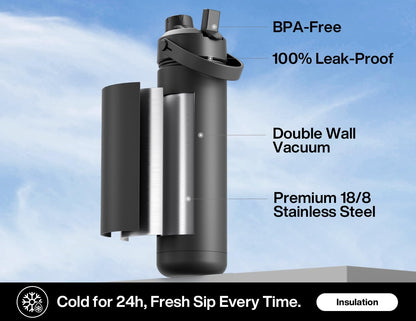 POWCAN 26 oz Insulated Water Bottle - 2-in-1 Straw & Spout Lid | Leak-Proof, Keeps Drinks Cold 24H, Dark Knight