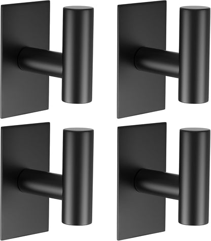 VAEHOLD Wall Towel Hooks - Heavy Duty Waterproof Sticky Holders for Coats & Clothes | Black, 4 Pack