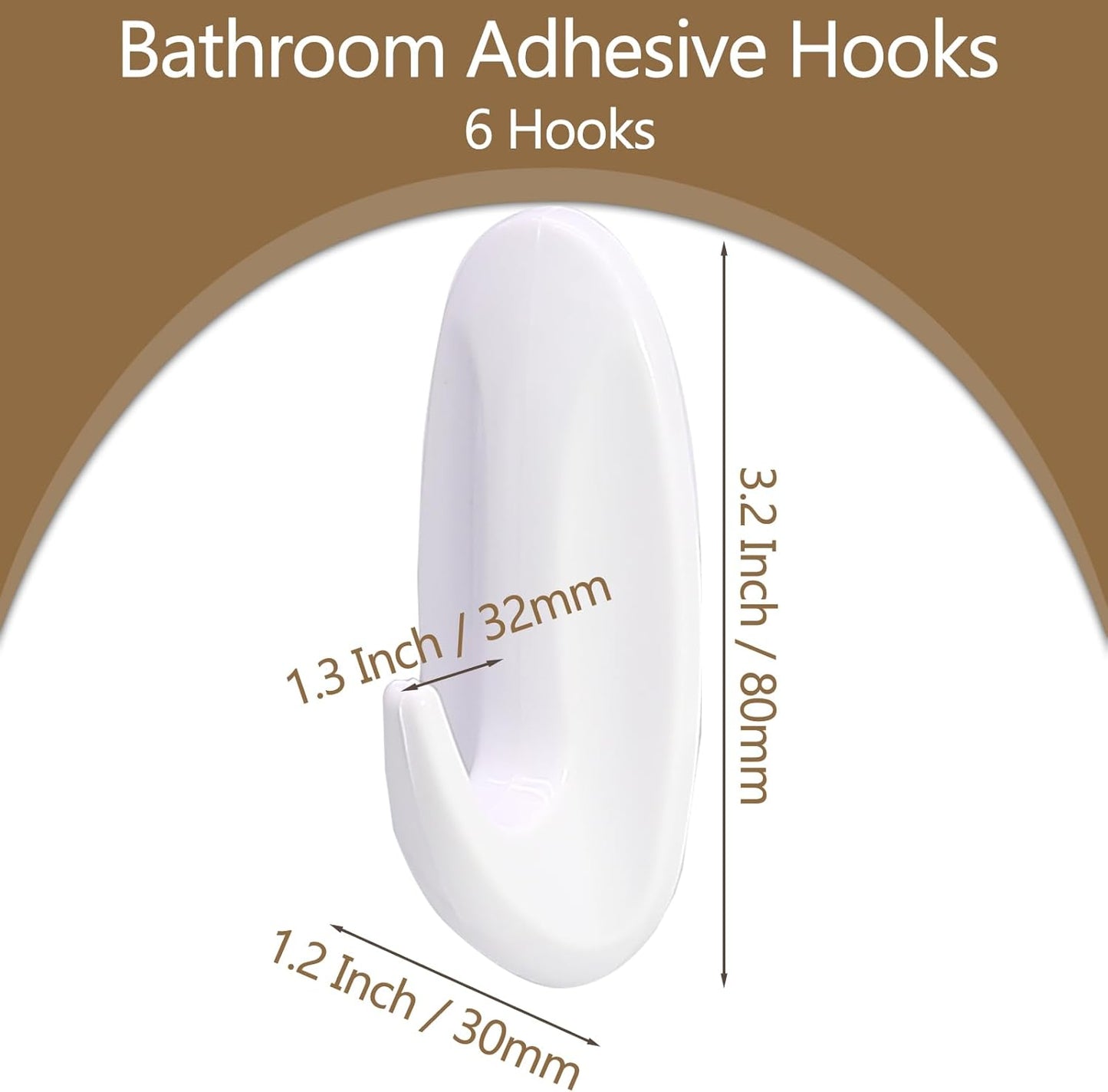 Medium Utility Hooks - 6 Pack, Damage-Free Self-Adhesive Heavy-Duty Hooks for Easy Wall Hanging