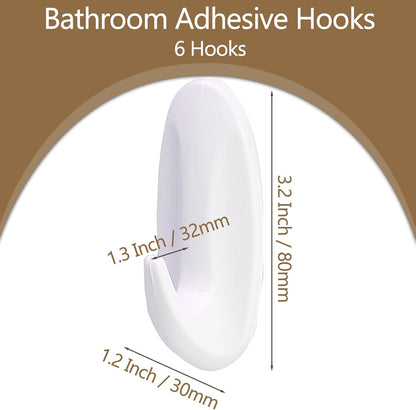 Medium Utility Hooks - 6 Pack, Damage-Free Self-Adhesive Heavy-Duty Hooks for Easy Wall Hanging