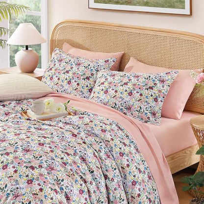 Andency King Reversible Floral Comforter Set - Pink Multi, 104x90 Inches