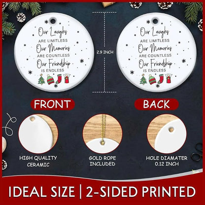 Double Sided Friend Christmas Ornament – 3in Ceramic Keepsake for Women, Sister, Coworker (L25)