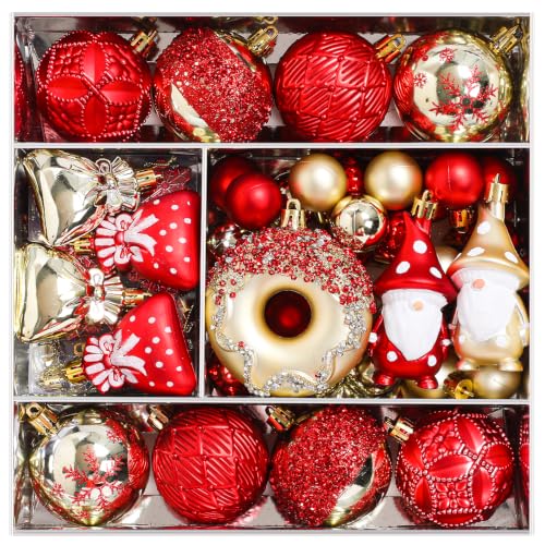 60pcs Christmas Ornaments Set - Shatterproof Plastic Decor, Red & Gold