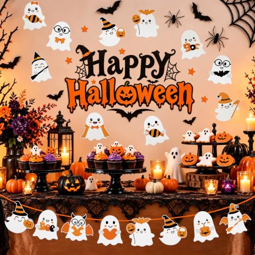 Orange Halloween Ghost Cutouts Bulletin Board Decorations - 48 Pcs
