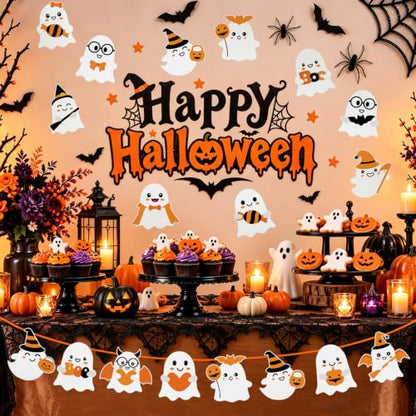 Orange Halloween Ghost Cutouts Bulletin Board Decorations - 48 Pcs