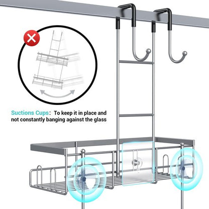 Aitatty Hanging Shower Caddy - Rustproof Over-Door Organizer for Easy Bathroom Storage | Silver Finish