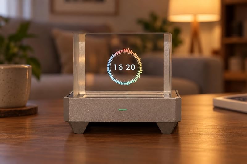 Holographic Desk Display with Real-Time Crypto, Stocks, Weather & Clock – Pixel Art Gamer Desk Gadget