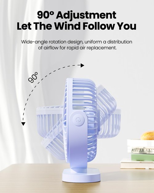 Gaiatop USB Desk Fan, 5.5 Inch Small Quiet Powerful 3 Speeds 90° Rotate, Personal Mini Portable Desktop Table Fans, Cooling for Home Office Car Travel Indoor Outdoor Blue